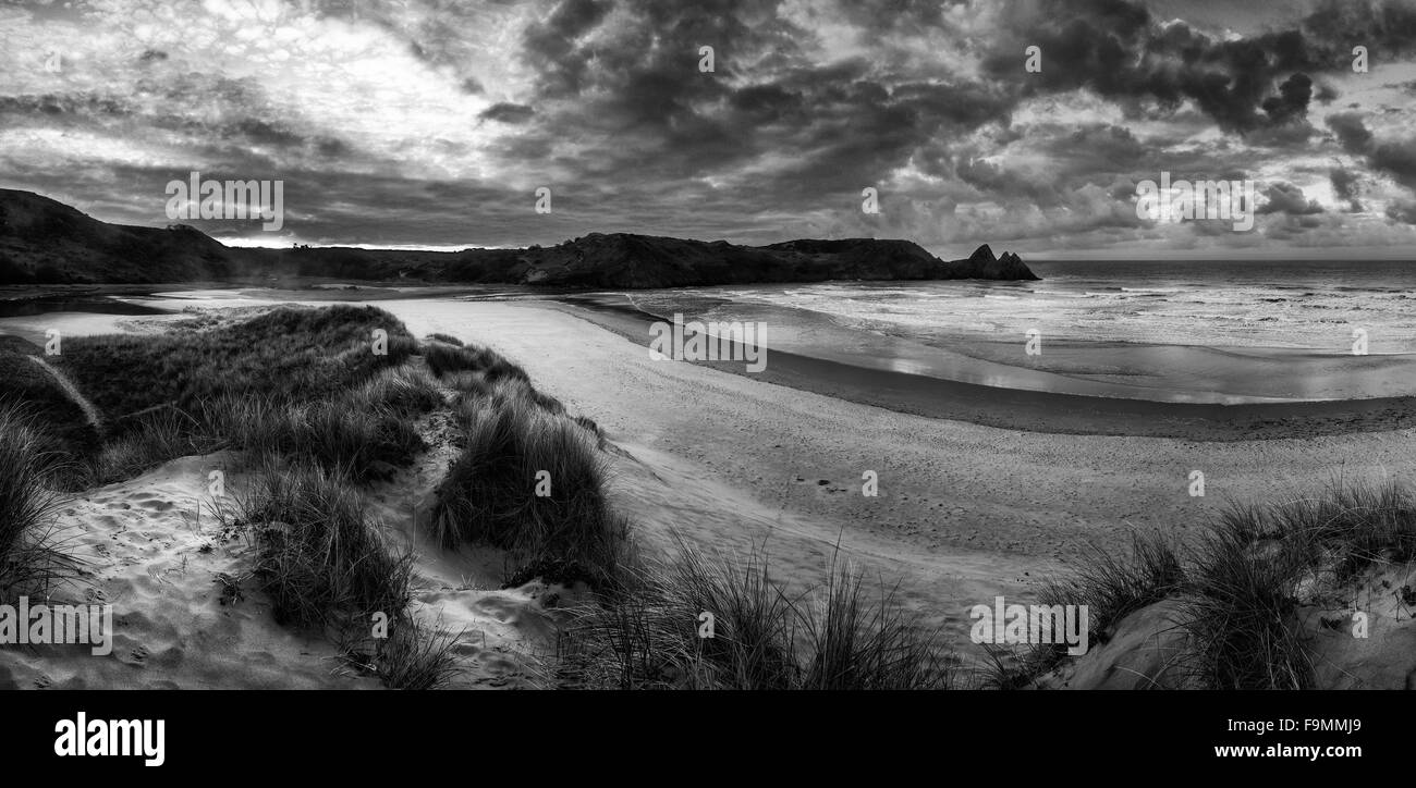 Beautiful Summer morning landscape over sandy beach  black and white Stock Photo