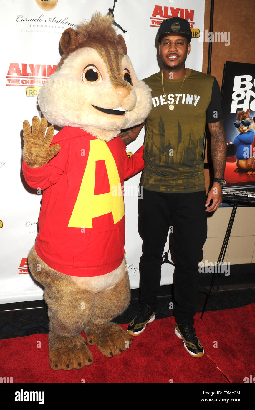 Carmelo Anthony beim Charity-Screeening des Kinofilms 'Alvin and the Chipmunks: The Road Chip/Alvin und die Chipmunks: Road Chip' im Regal E-Walk Movie Theater. New York, 15.12.2015/picture alliance Stock Photo