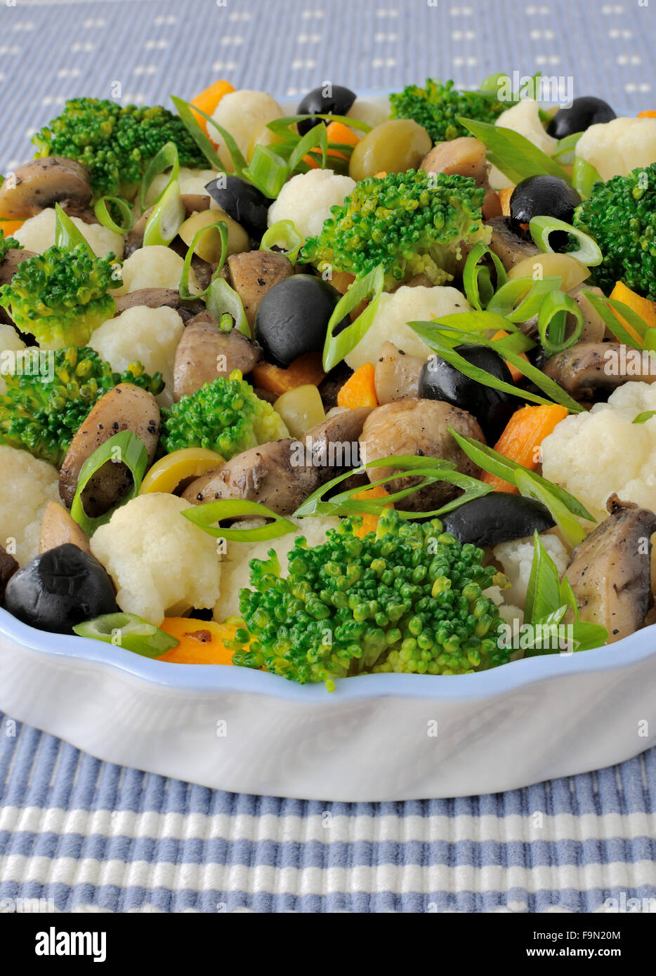 Vegetable casserole with broccoli and cauliflower, mushrooms and olives Stock Photo
