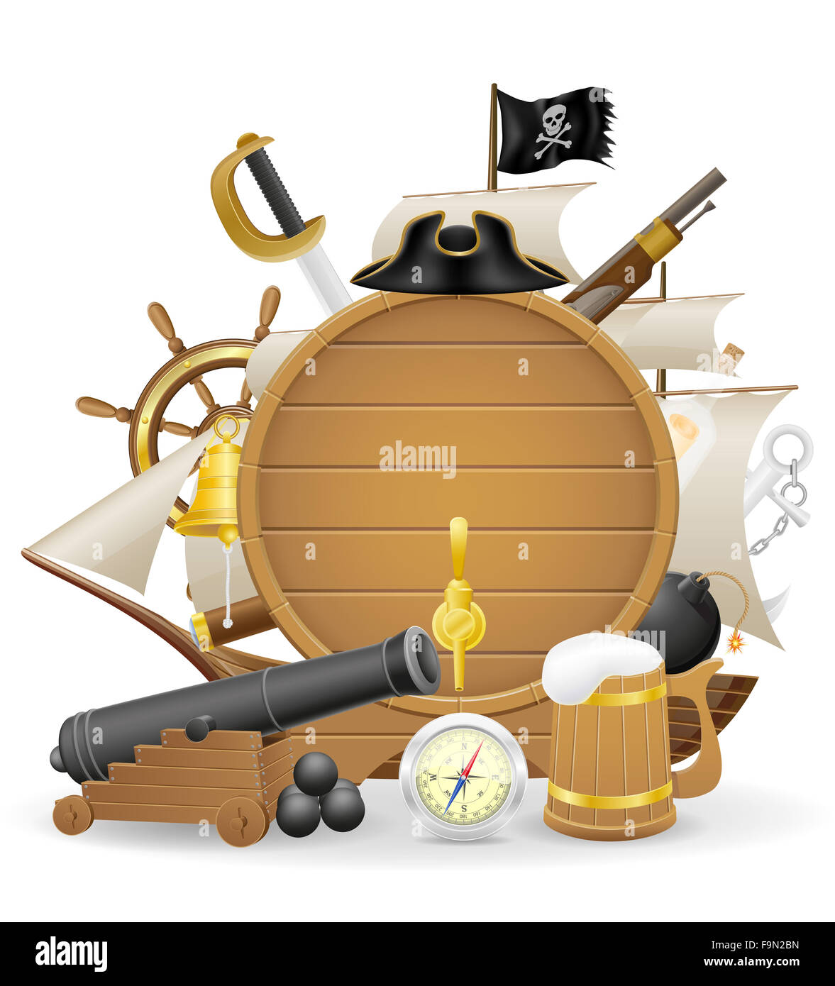 pirate concept icons illustration isolated on white background Stock ...