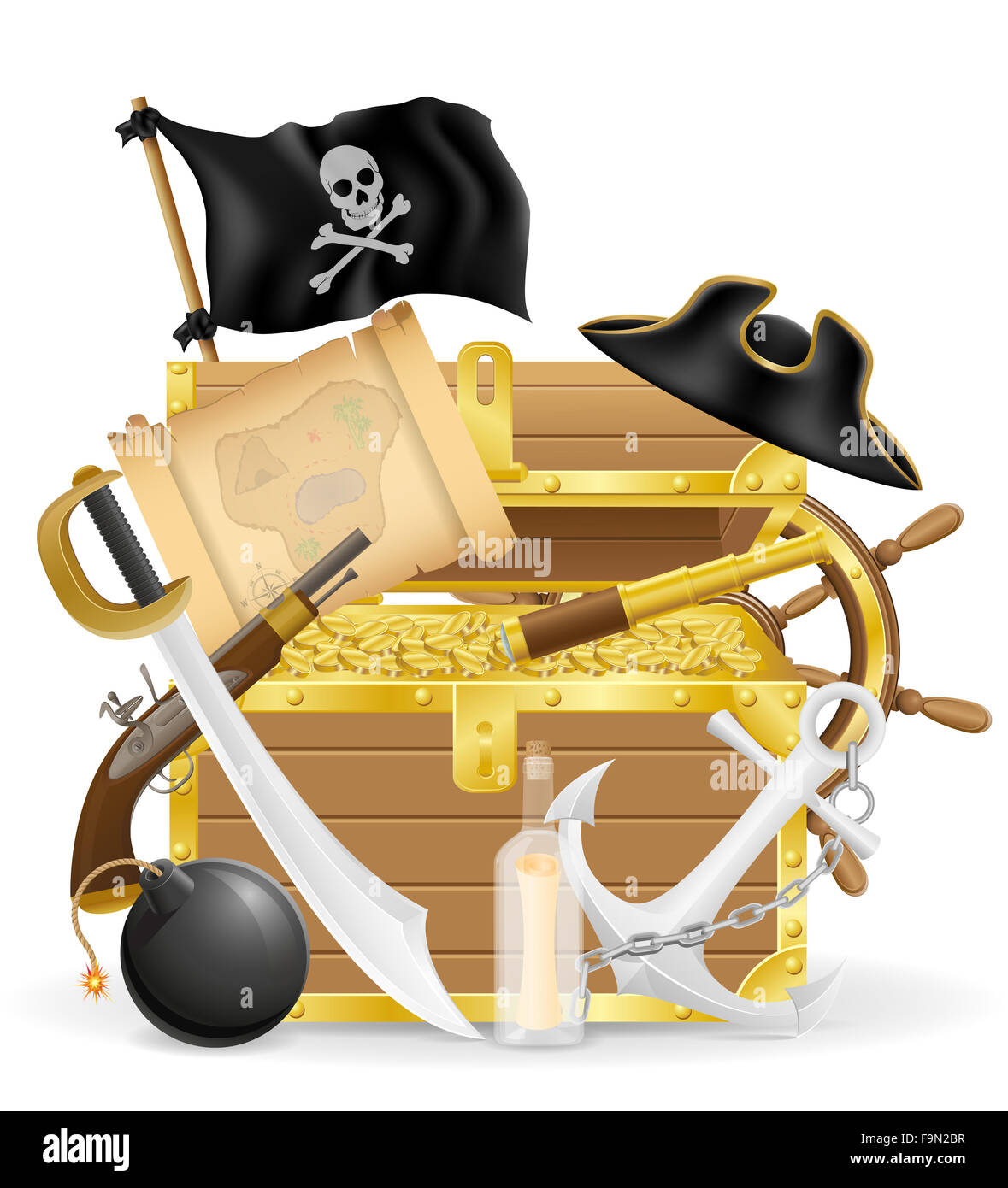 pirate concept icons illustration isolated on white background Stock ...