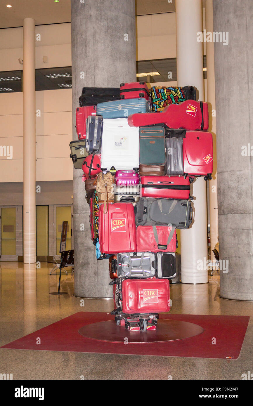 CIBC promotion luggage sculpture that promotes the free carts for use