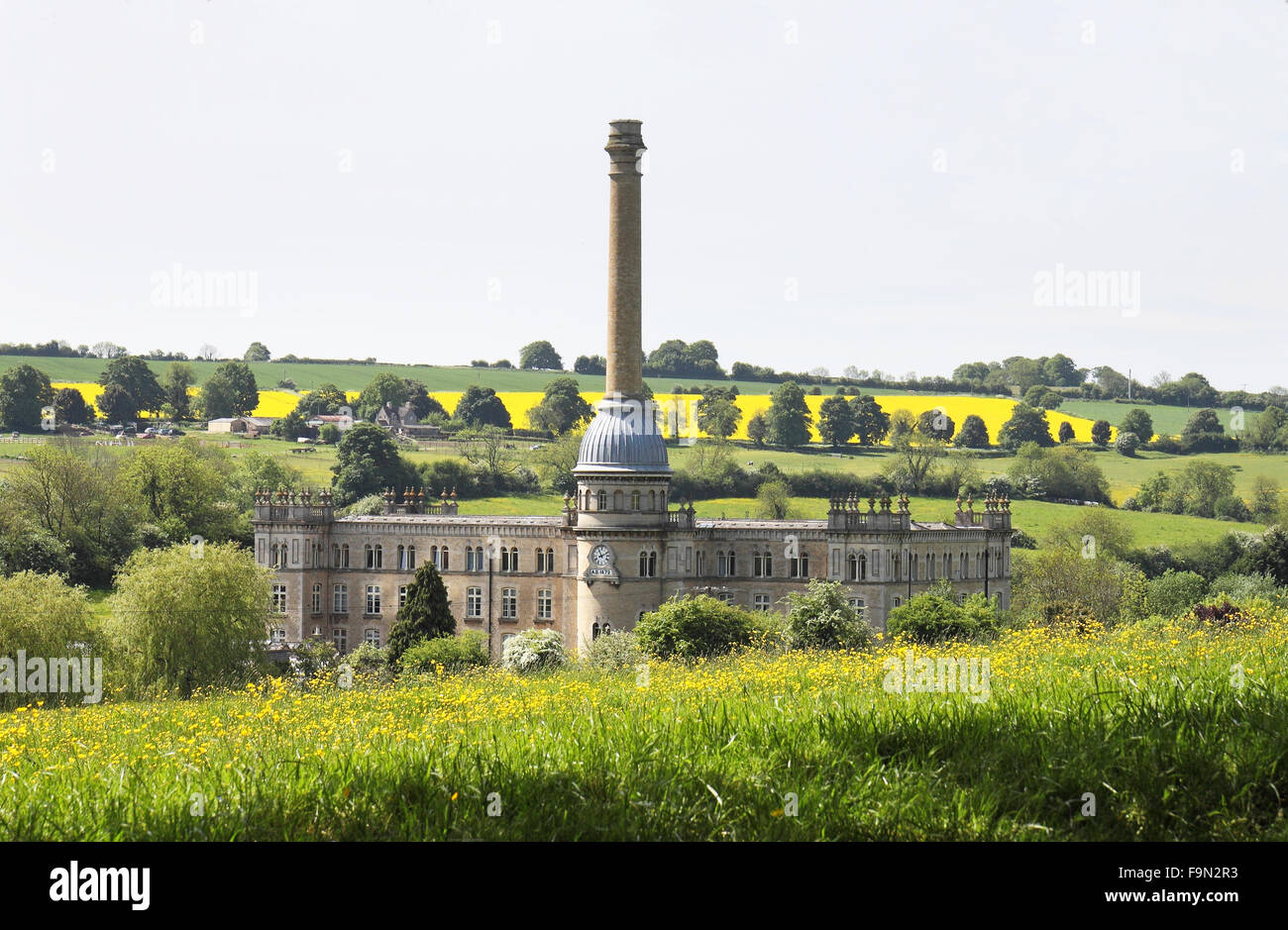 Bliss Mill in Chipping Norton Oxfordshire,  with a field of summer buttercups in the foreground Stock Photo