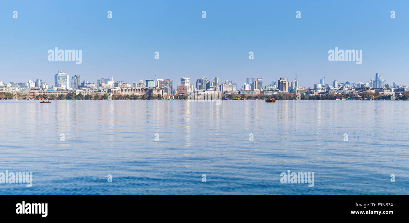 West Lake coast, panorama of Hangzhou city, China Stock Photo