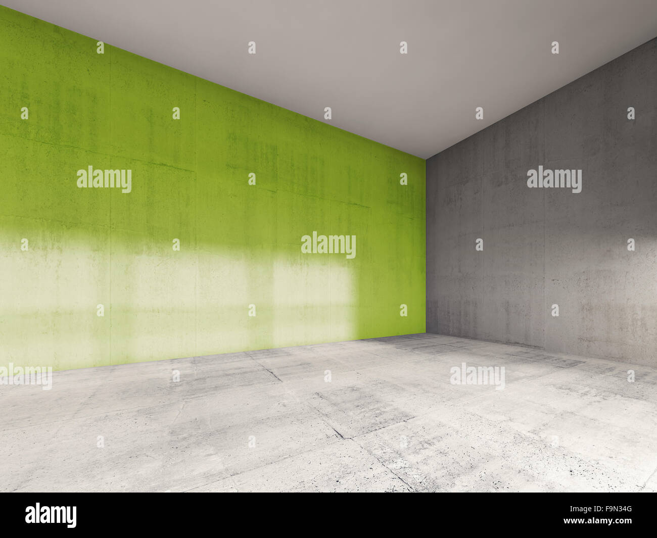 Abstract modern interior, empty room with green concrete wall. 3d render illustration Stock Photo