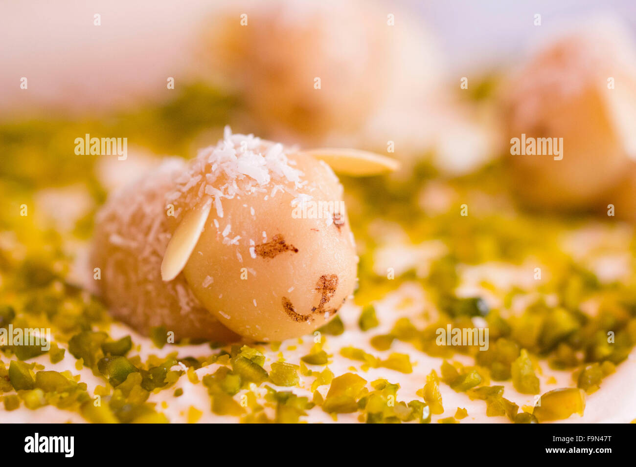 Sheep of Marzipan (almond paste) on a cake Stock Photo Alamy