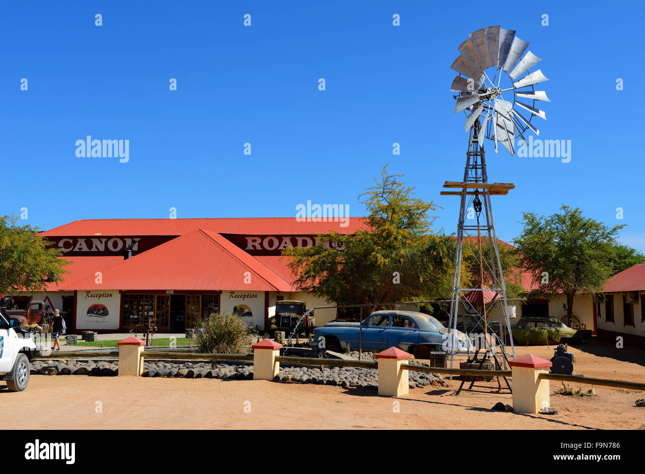 Old wind pump at Canyon Roadhouse near Fish River Canyon, Namibia Stock Photo