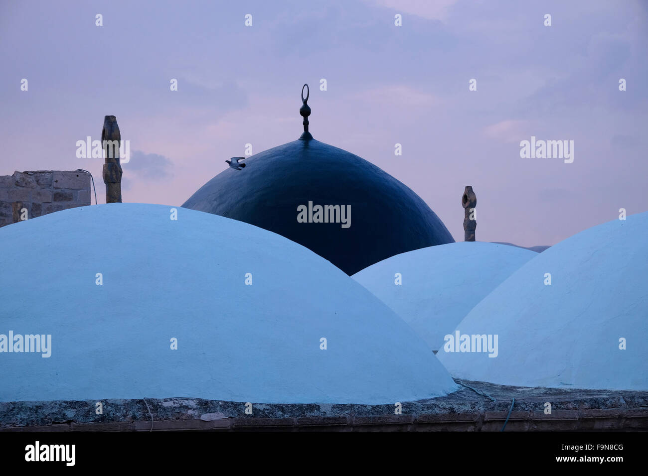 Rooftop of Nabi or Nebi Musa mosque which according to Moslem tradition was the burial place of Moses in Judaean or Judean desert West bank Israel Stock Photo