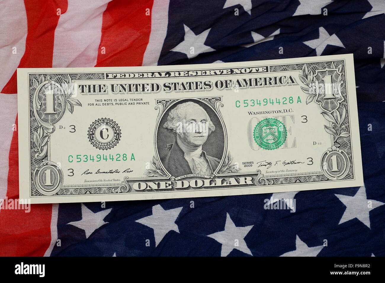 US dolar and flag of USA Stock Photo