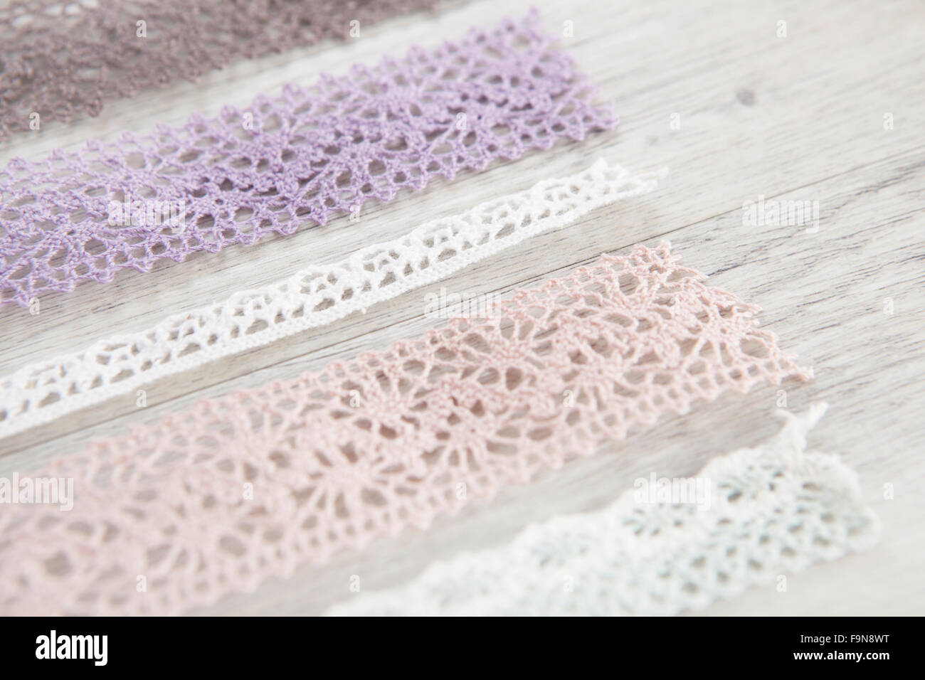 various lace ribbons for sewing and tailoring Stock Photo