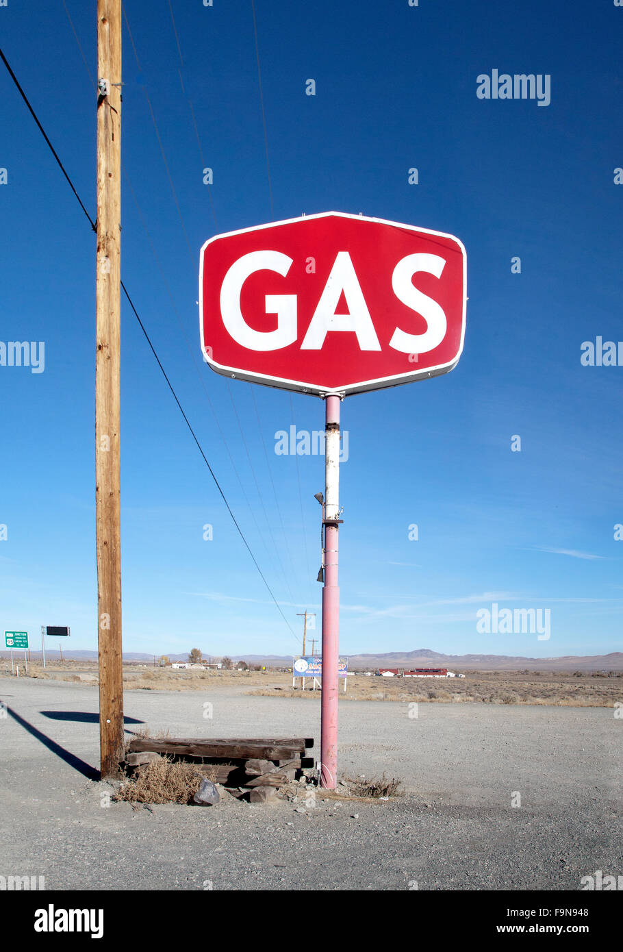 Gas and petrol station sign in the Nevada desert, US, 2015 Stock Photo