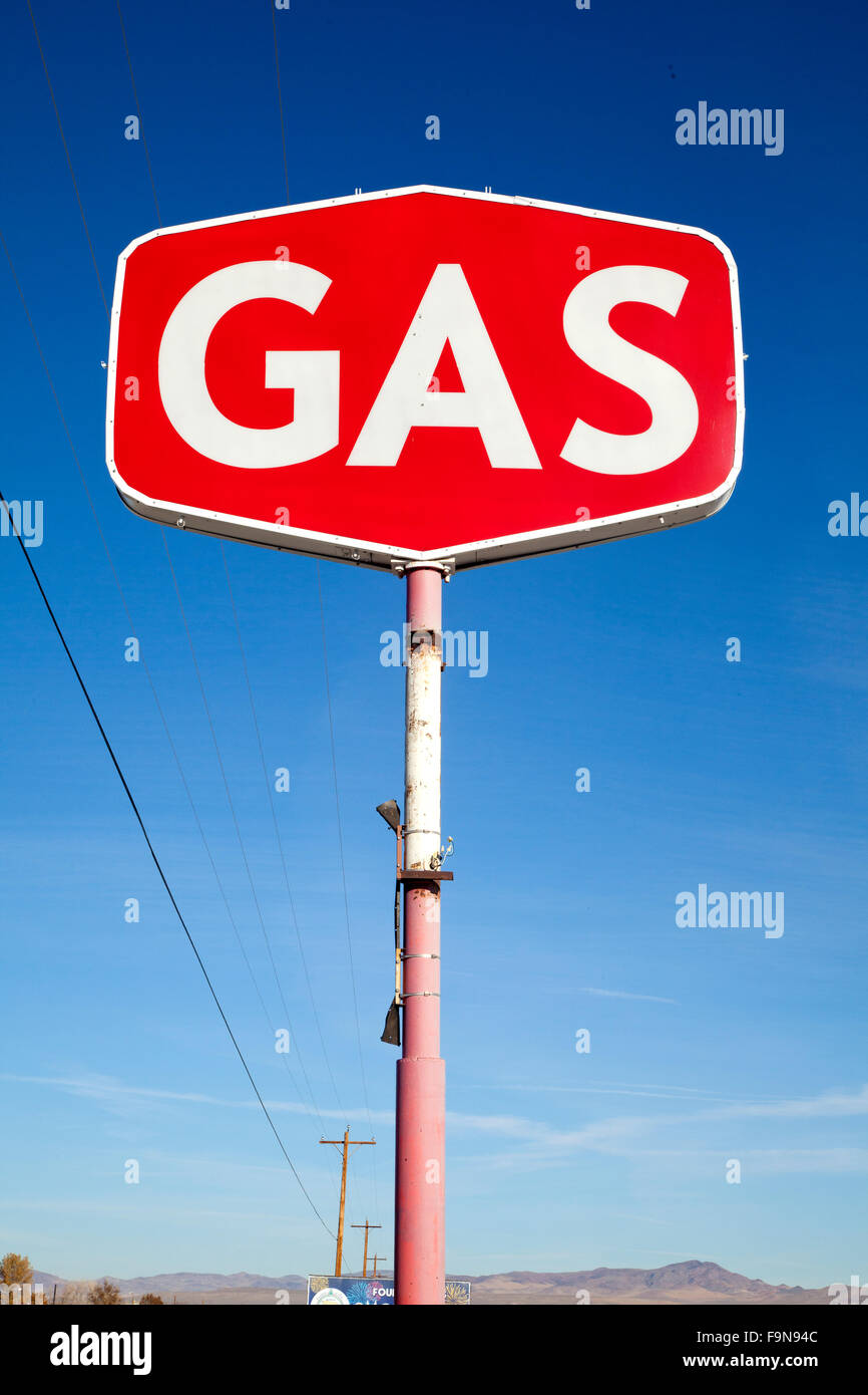 Gas and petrol station sign in the Nevada desert, US, 2015. Stock Photo