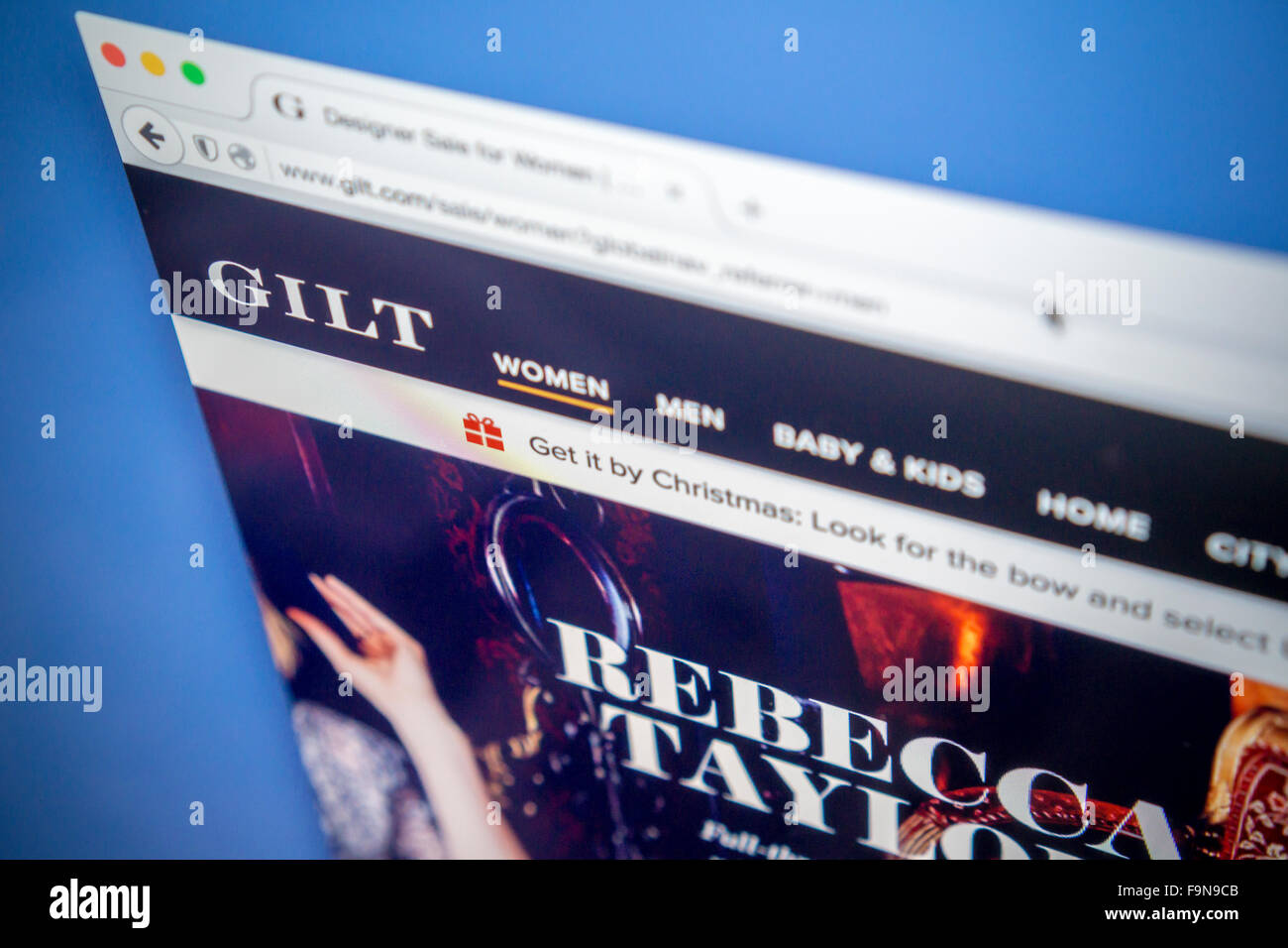 The ecommerce website of the Gilt Groupe is seen on a computer on Tuesday, December 15, 2015. The Hudson's Bay Company is reported to be in talks to buy the Gilt Groupe in a $250 million deal. The flash sale site was valued at $1 billion three years ago. The Hudson's Bay Company is the owner of Saks Fifth Avenue and Lord & Taylor. (© Richard B. Levine) Stock Photo