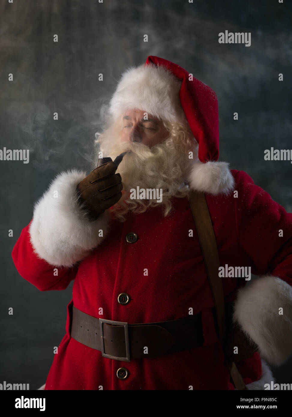 Santa Claus Smoking Pipe Closeup Portrait Stock Photo