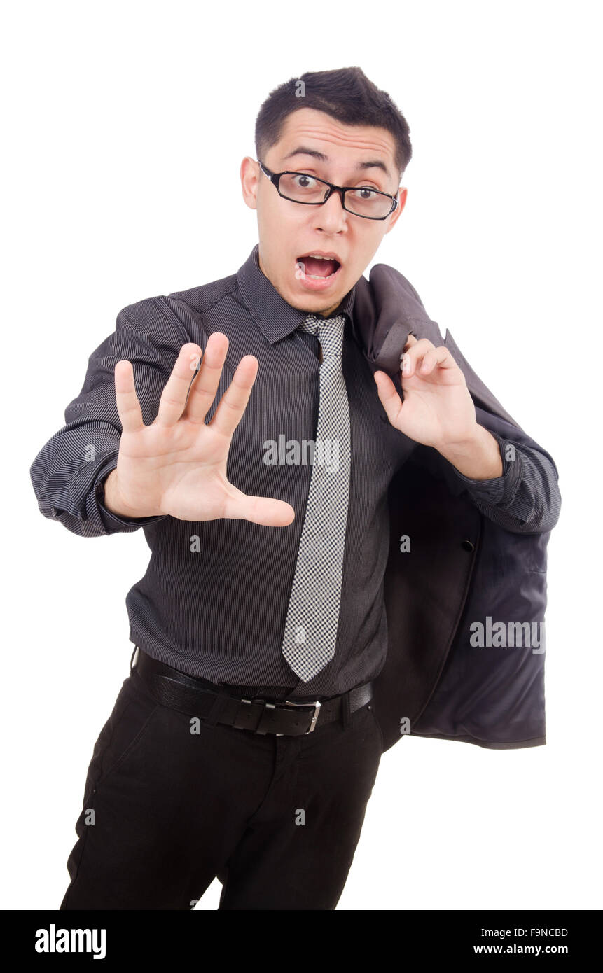 Young man in gray suit isolated on white Stock Photo - Alamy