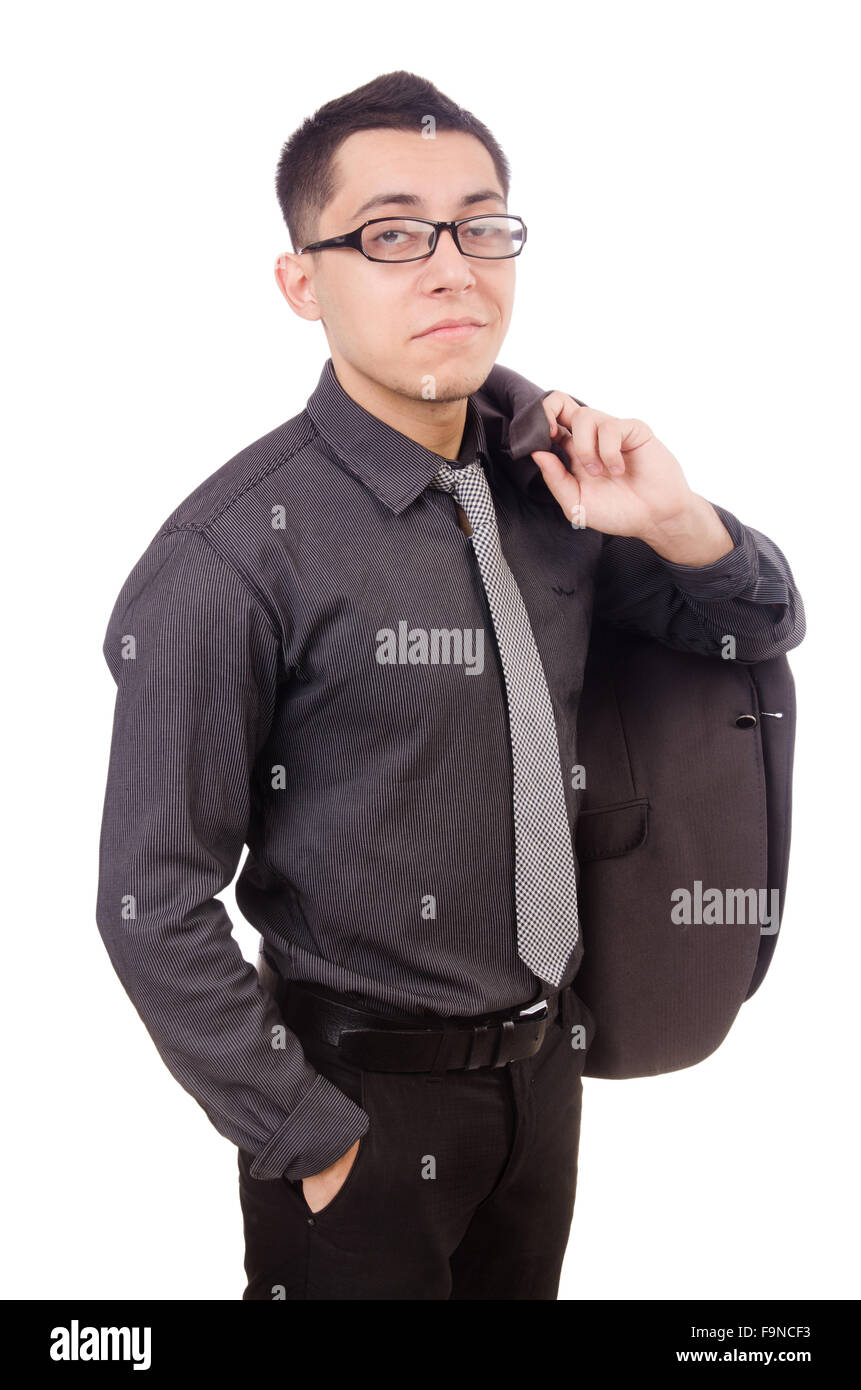 Young man in gray suit isolated on white Stock Photo - Alamy