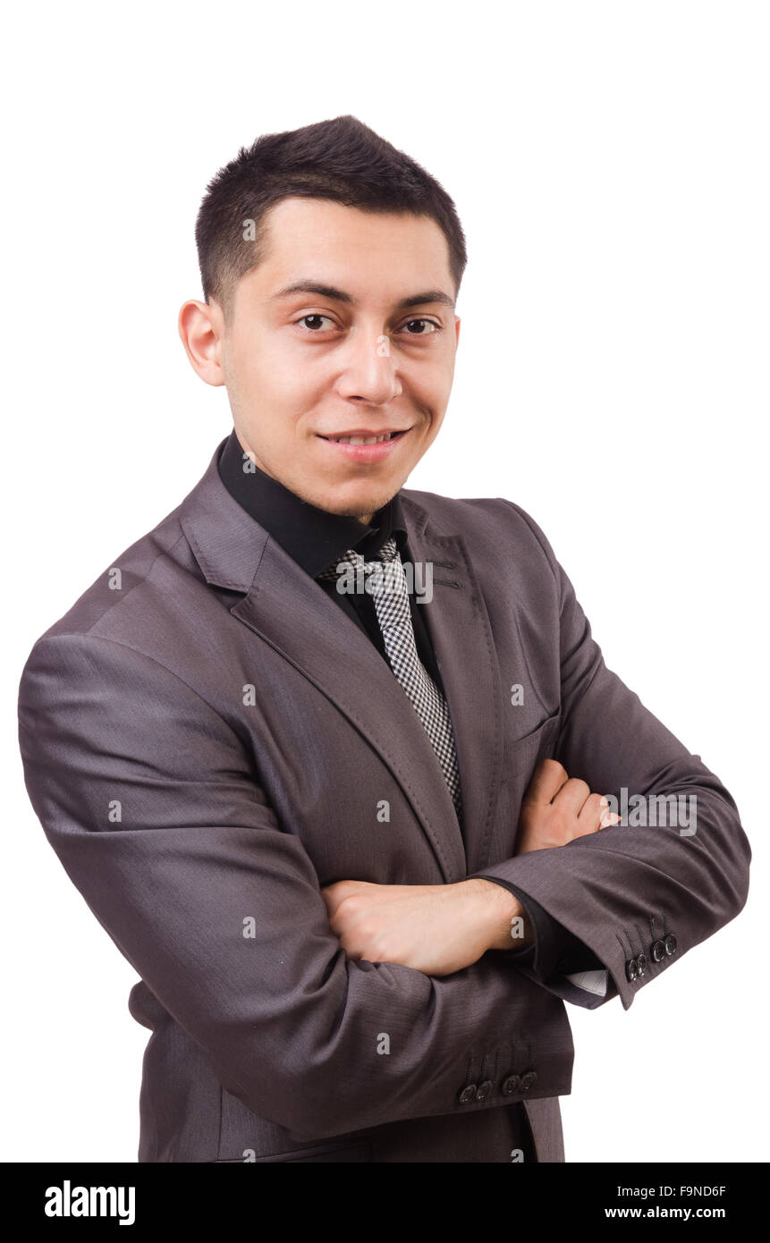 Young man in gray suit isolated on white Stock Photo - Alamy