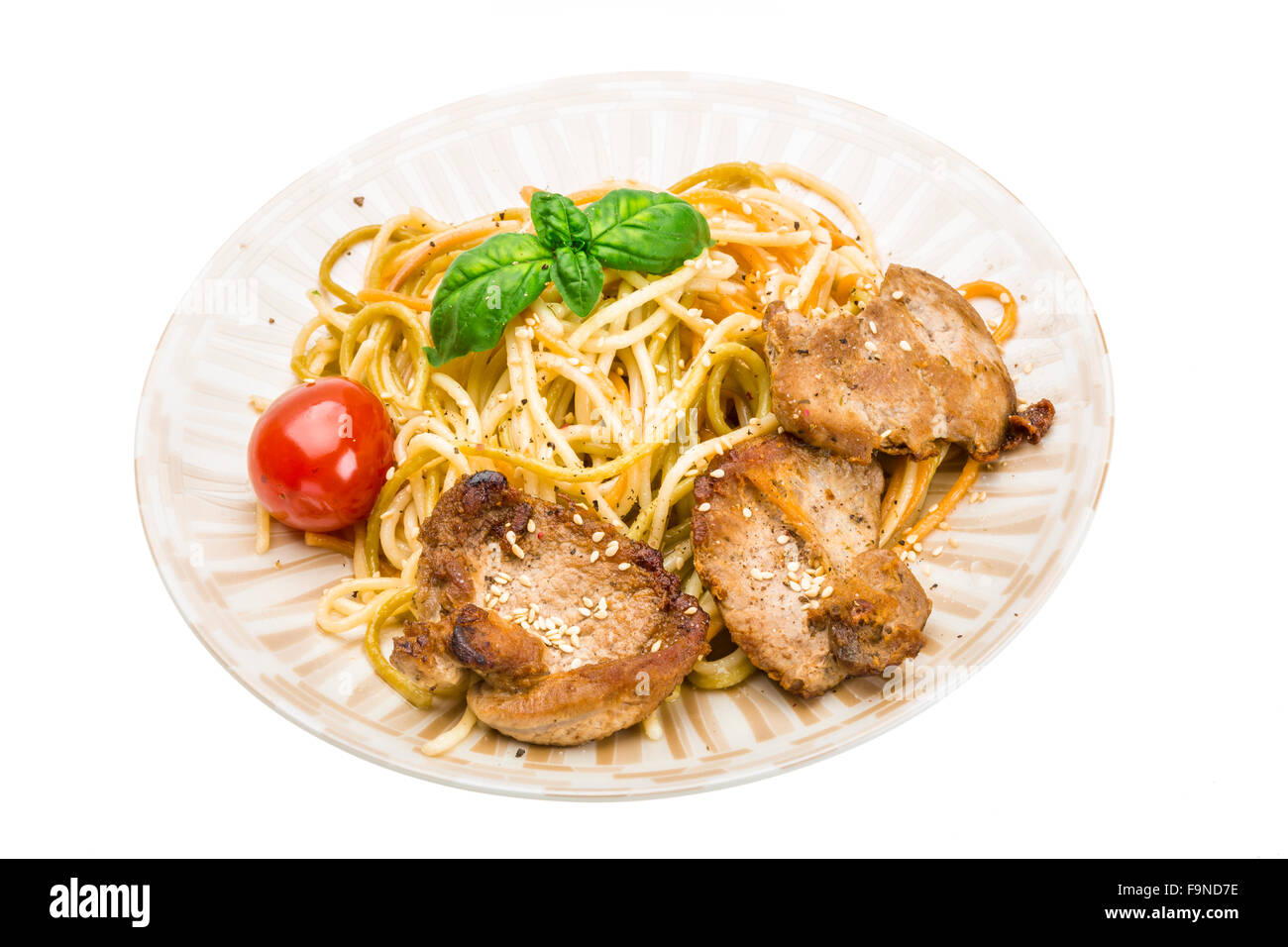Pork with spaghetti Stock Photo Alamy