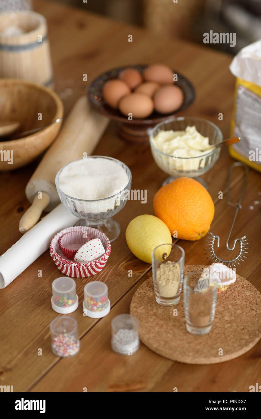 Gingerbread Ingredients on table during cooking Stock Photo