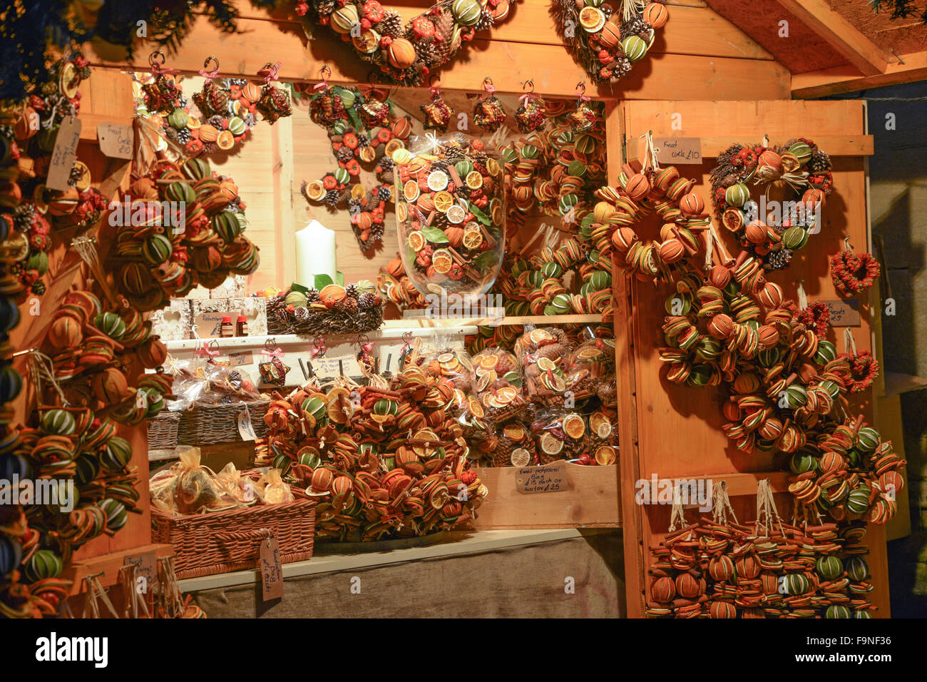 Dried fruit circles at Winchester Christmas market Hampshire United Kingdom Stock Photo