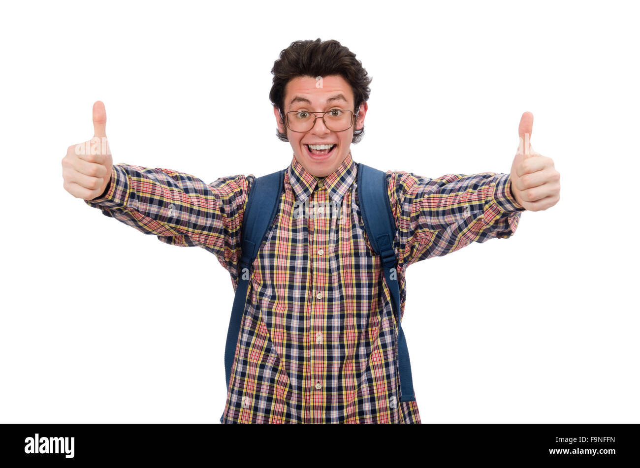 Student with backpack isolated on white Stock Photo - Alamy