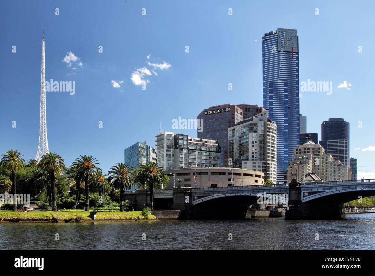 View over the Yarra River towards Southbank in Melbourne, Victoria, Australia. Stock Photo