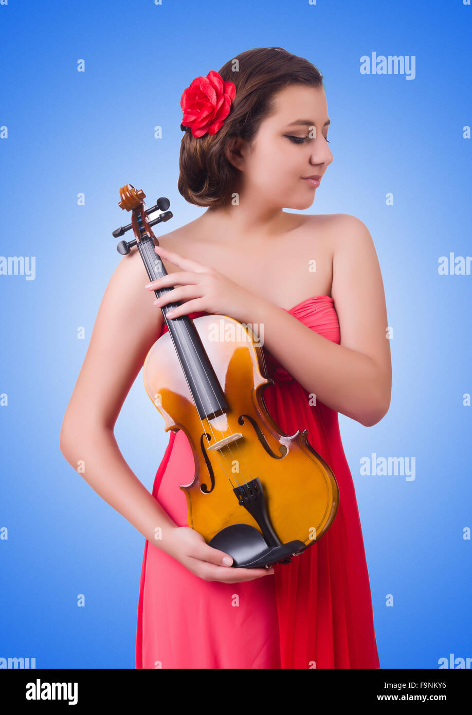 Young girl with violin on white Stock Photo - Alamy