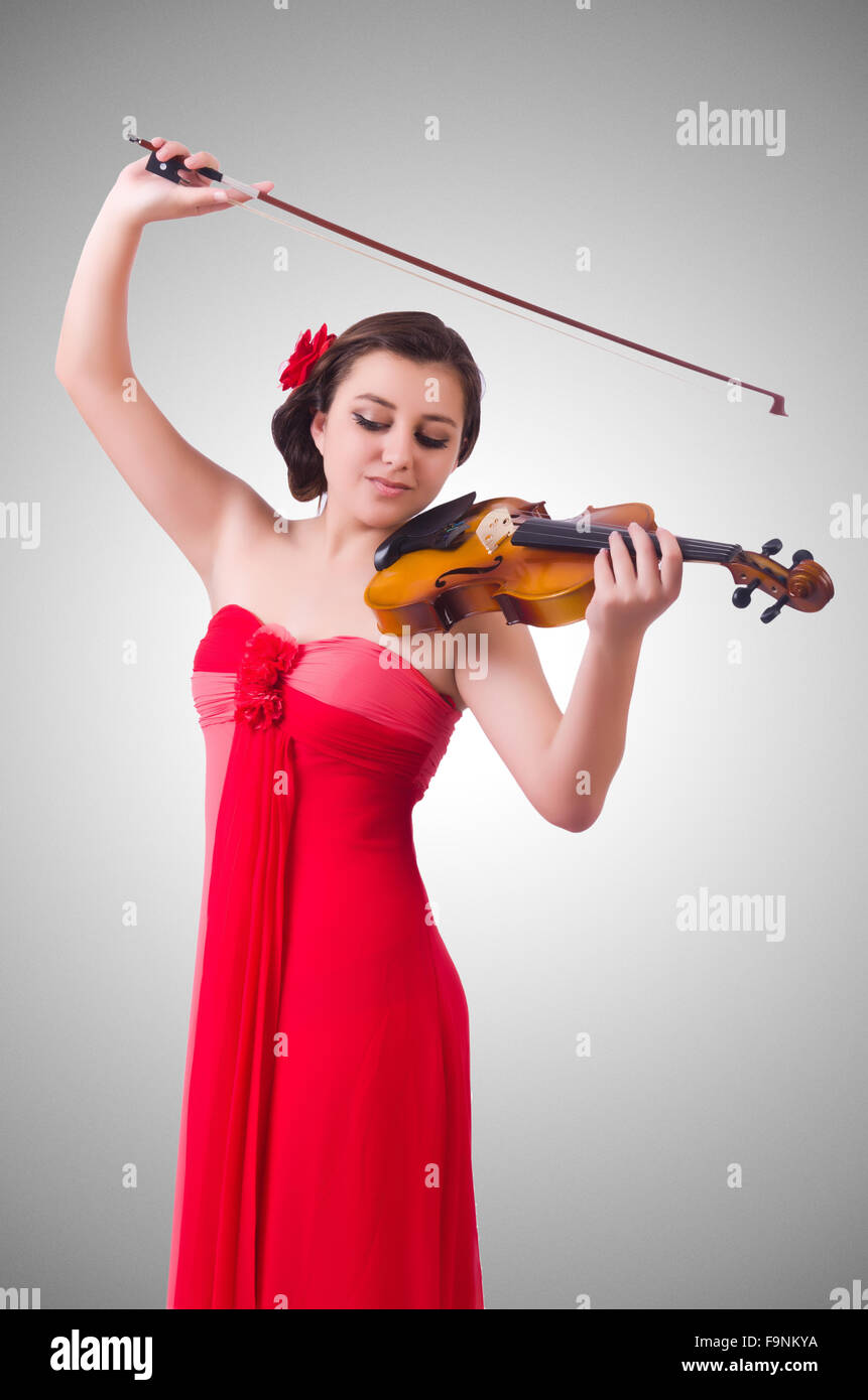 Young girl with violin on white Stock Photo - Alamy
