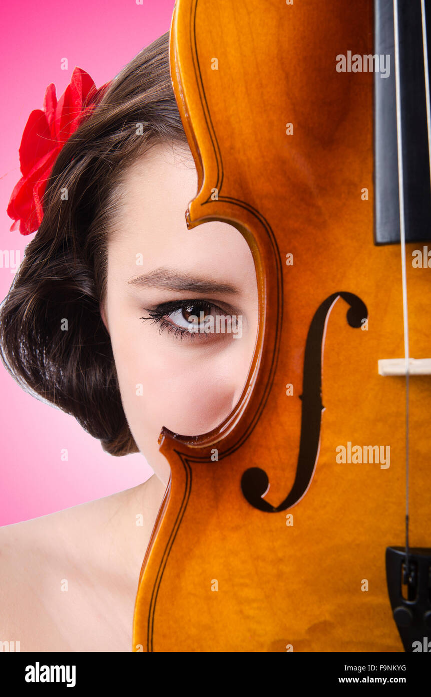 Young girl with violin on white Stock Photo - Alamy