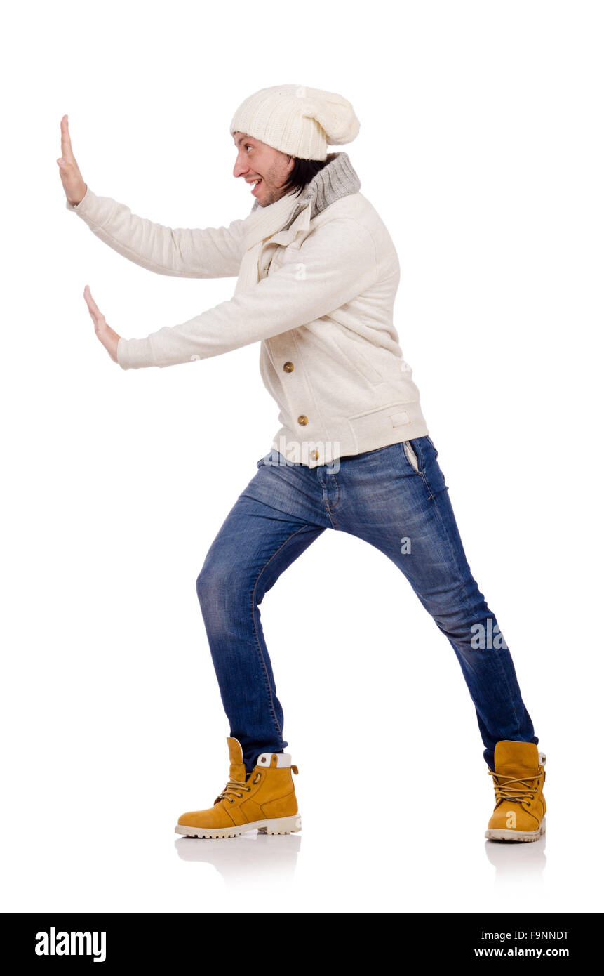 Young man in winter clothes isolated on white Stock Photo - Alamy