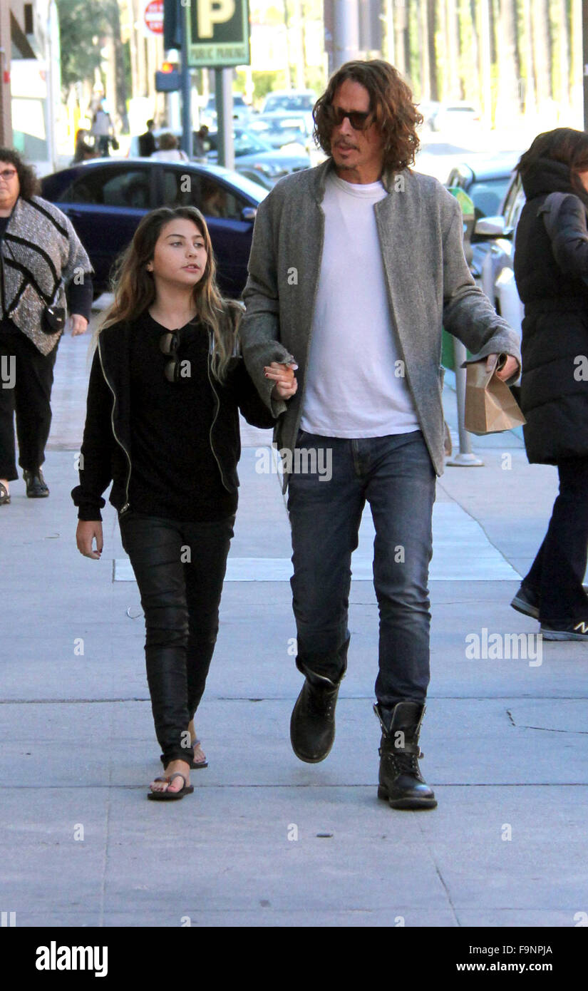 American rock musician Chris Cornell out and about in Beverly Hills with his daughter  Featuring: Chris Cornell, Toni Cornell Where: Los Angeles, California, United States When: 16 Nov 2015 Stock Photo