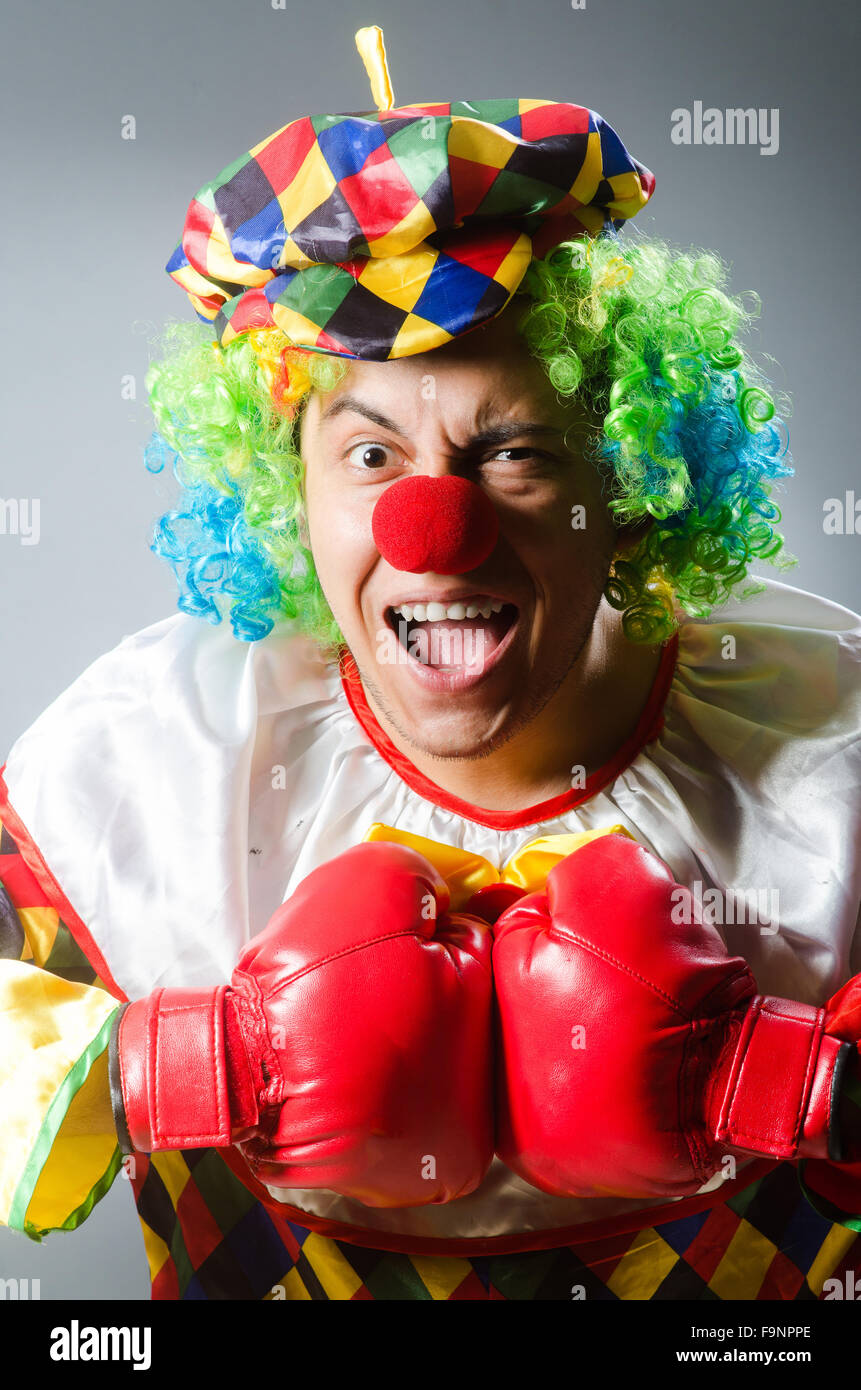 Clown with boxing gloves isolated on white Stock Photo Alamy
