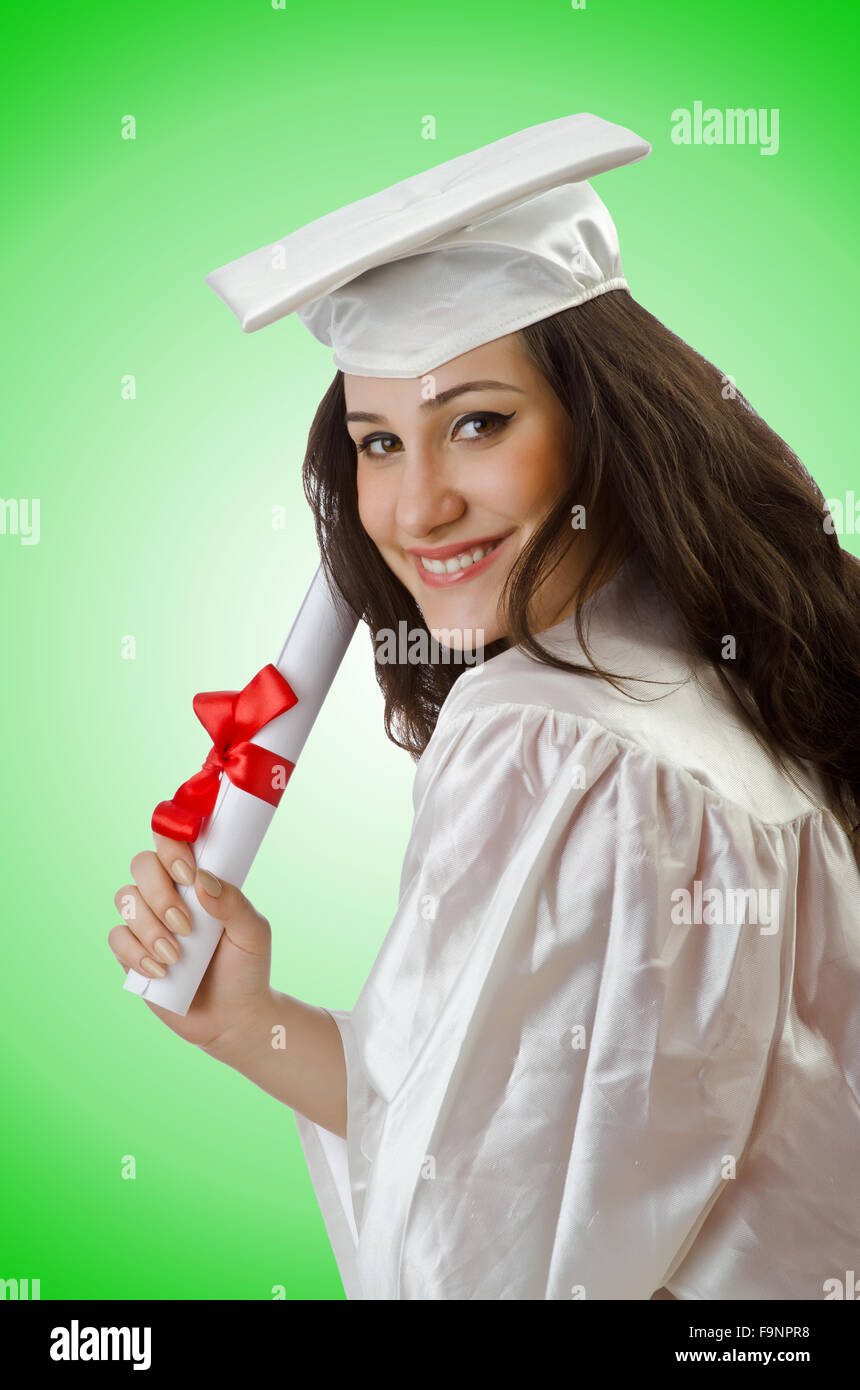 Happy student celebrating graduation on white Stock Photo - Alamy