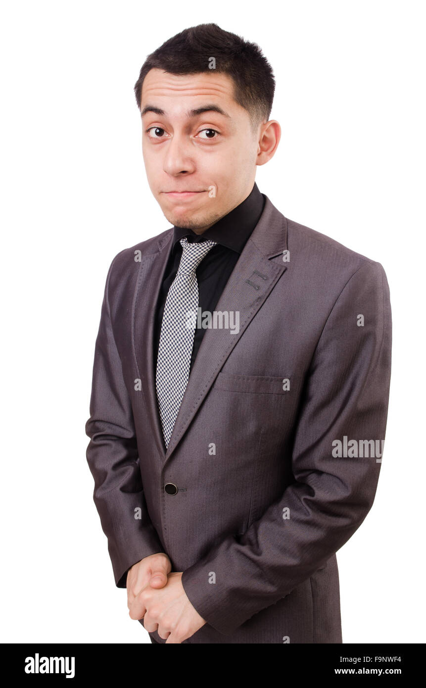 Young man in gray suit isolated on white Stock Photo - Alamy
