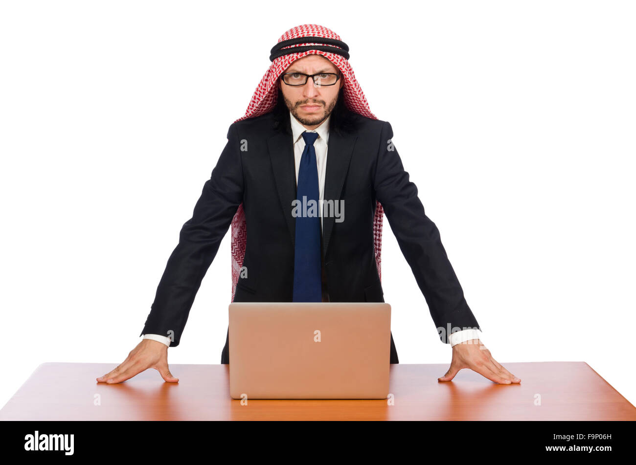 Arab On Computer Arab businessman with computer on white Stock Photo - Alamy