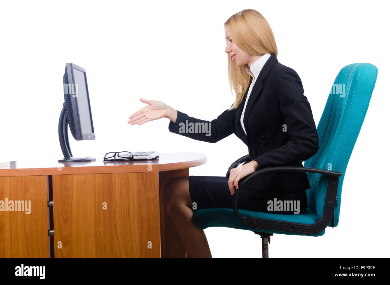Woman businesswoman working isolated on white Stock Photo - Alamy
