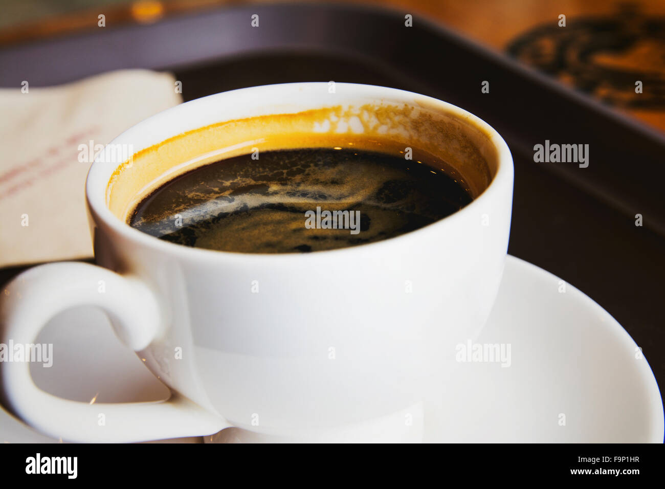a cups of espresso on brown tray Stock Photo Alamy