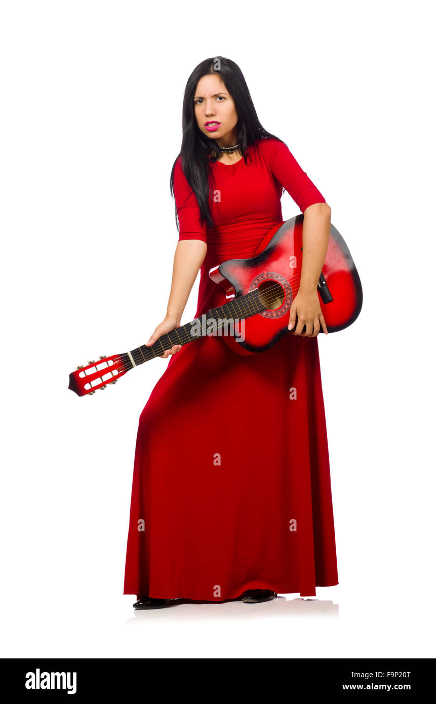 Woman playing guitar isolated on white Stock Photo - Alamy