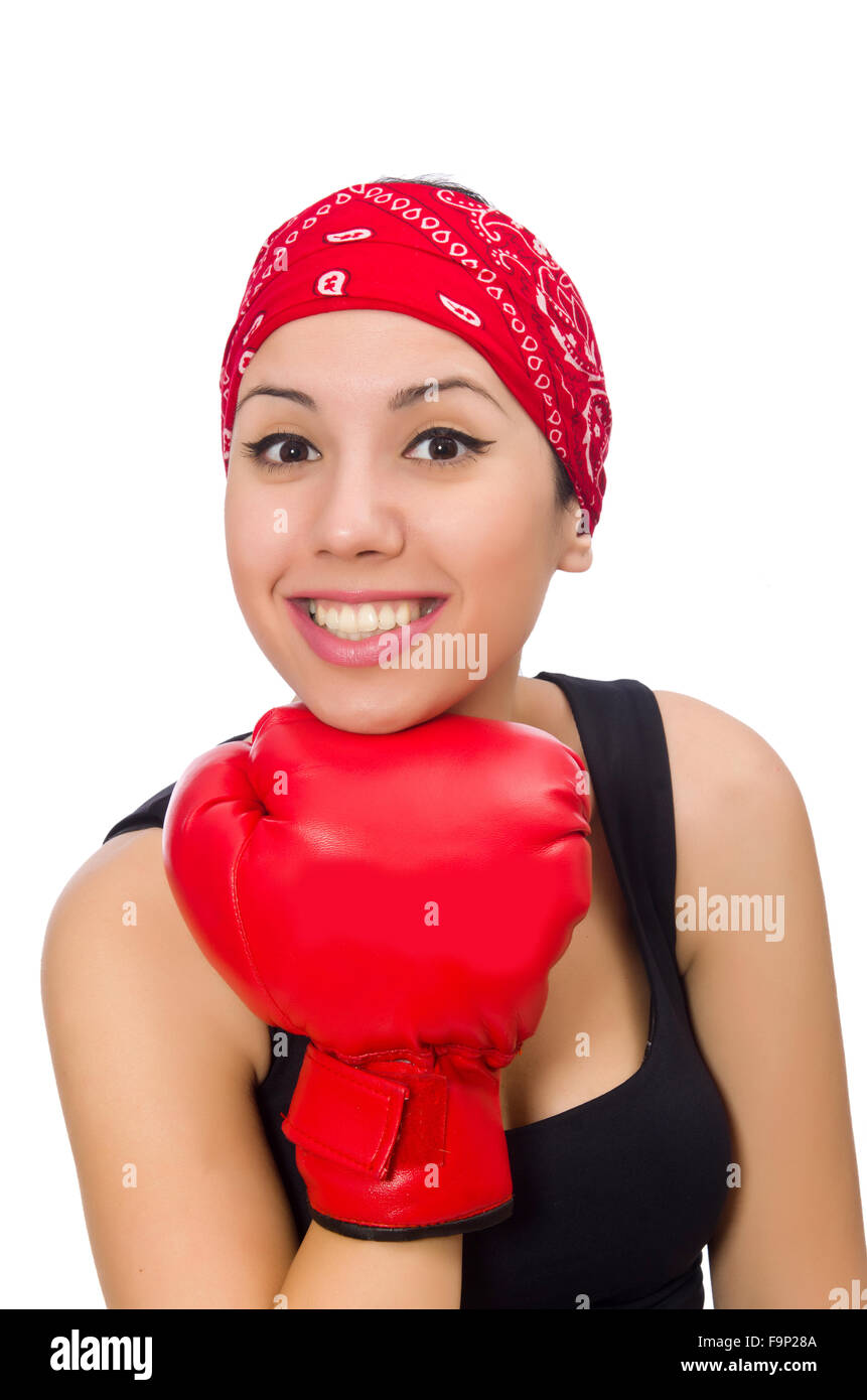 Woman boxer isolated on the white Stock Photo Alamy