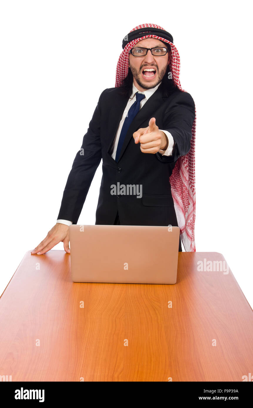 Arab businessman with computer on white Stock Photo - Alamy
