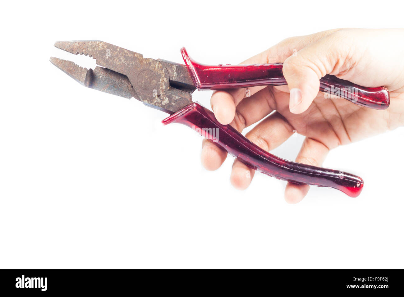 Woman Hand holding red pliers, stock photo Stock Photo