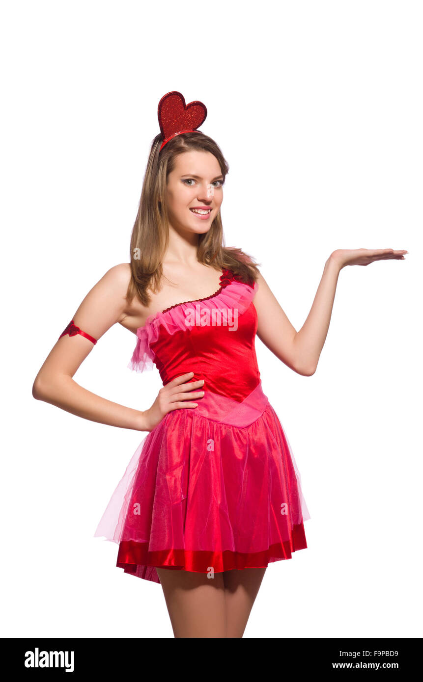 Girl in pretty pink dress isolated on white Stock Photo - Alamy