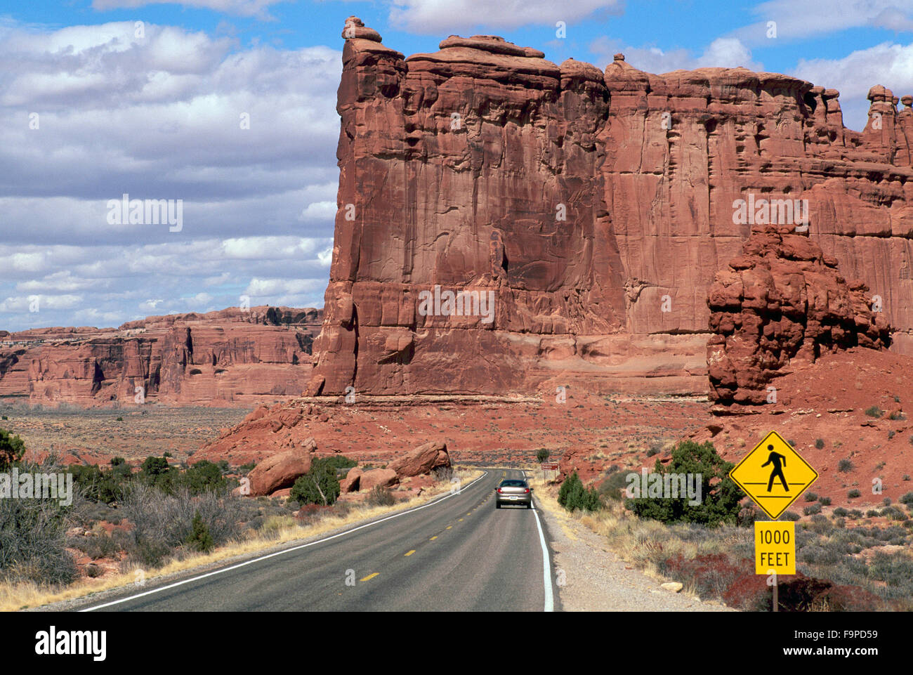 Arches National Park, Utah USA - Tower of Babel, Courthouse Towers, Scenic Drive through Sandstone Rock Formations Stock Photo
