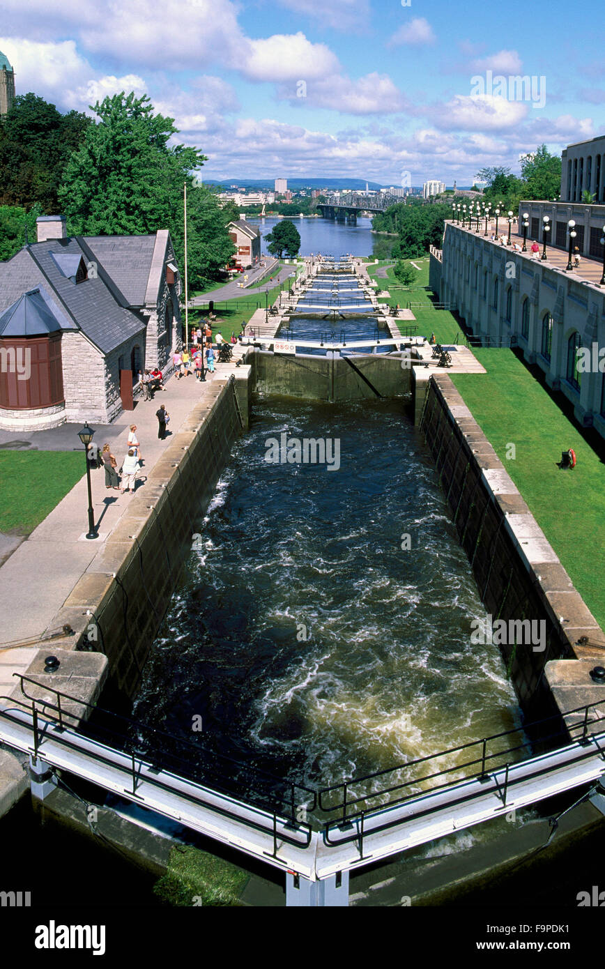 Rideau Canal, Ottawa, Ontario, Canada - Locks at National Historic Site (UNESCO World Heritage Site and Canadian Heritage River) Stock Photo