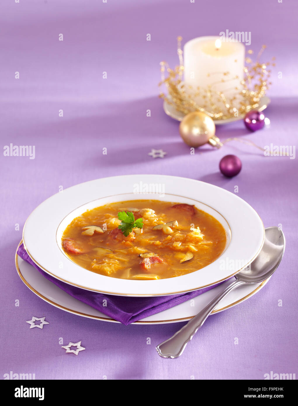 Sauerkraut, sausage and mushroom soup Stock Photo Alamy