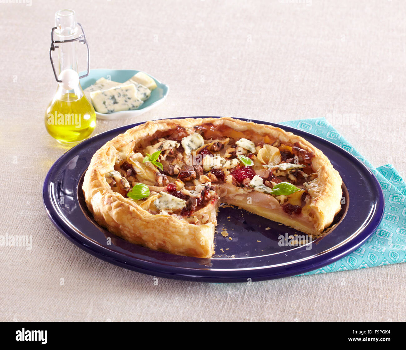 Cheese, walnut and pear quiche Stock Photo Alamy