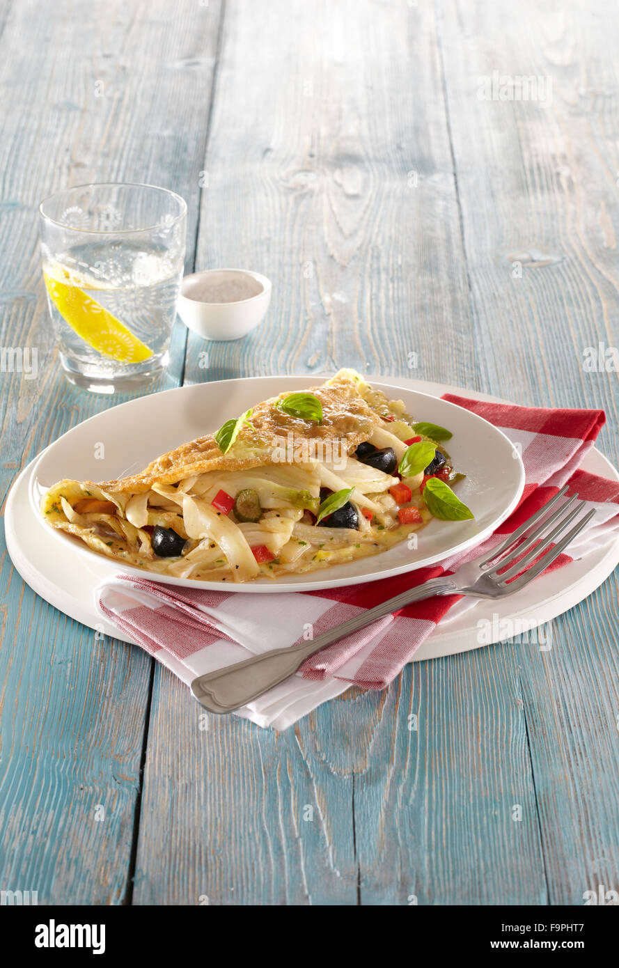 Stewed fennel filled omelette Stock Photo Alamy