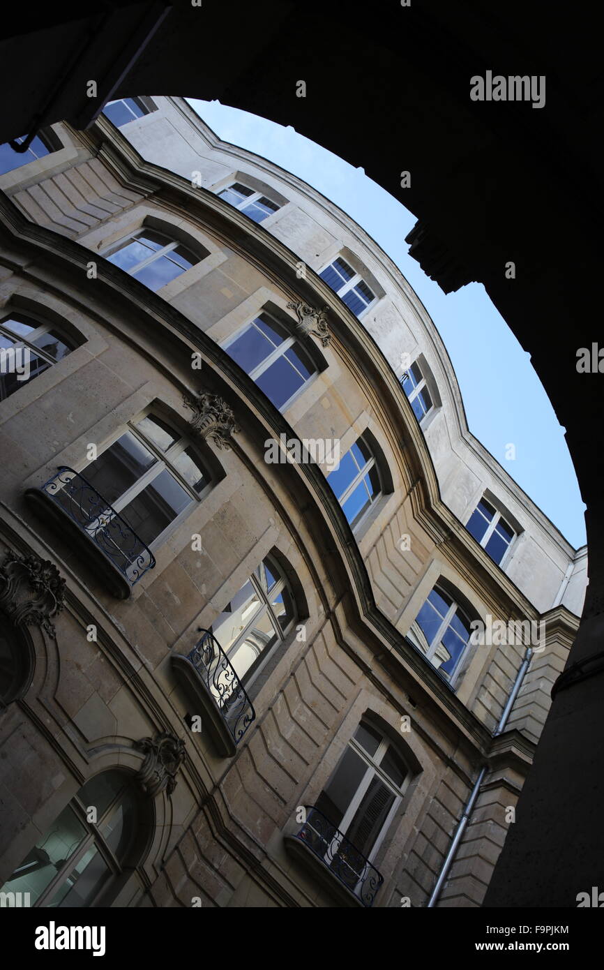 Building within courtyard off Boulevard de Sebastopol - 2nd Arrondissement - Paris - France Stock Photo