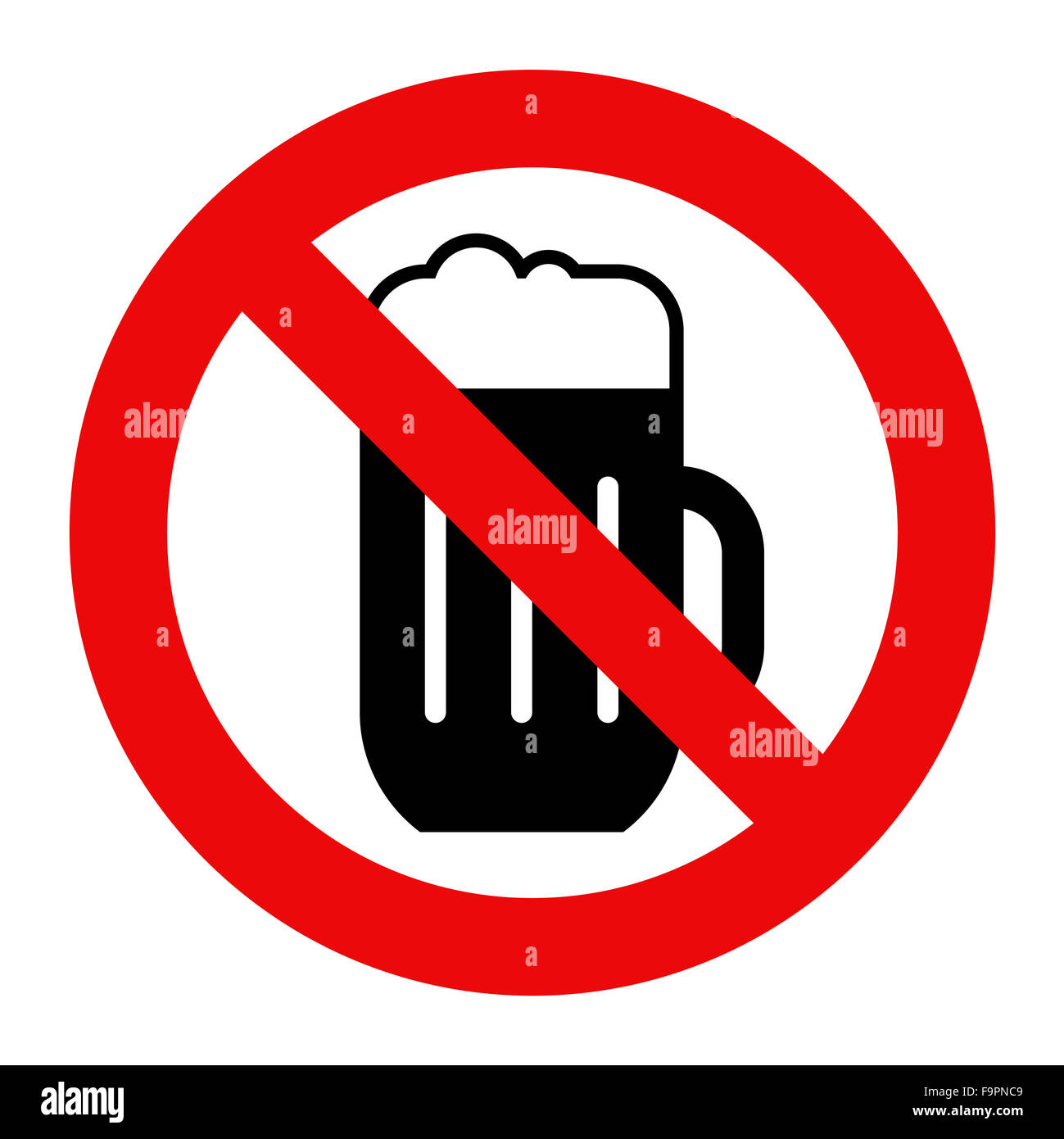 No alcohol sign. No beer warning sign isolated on white background