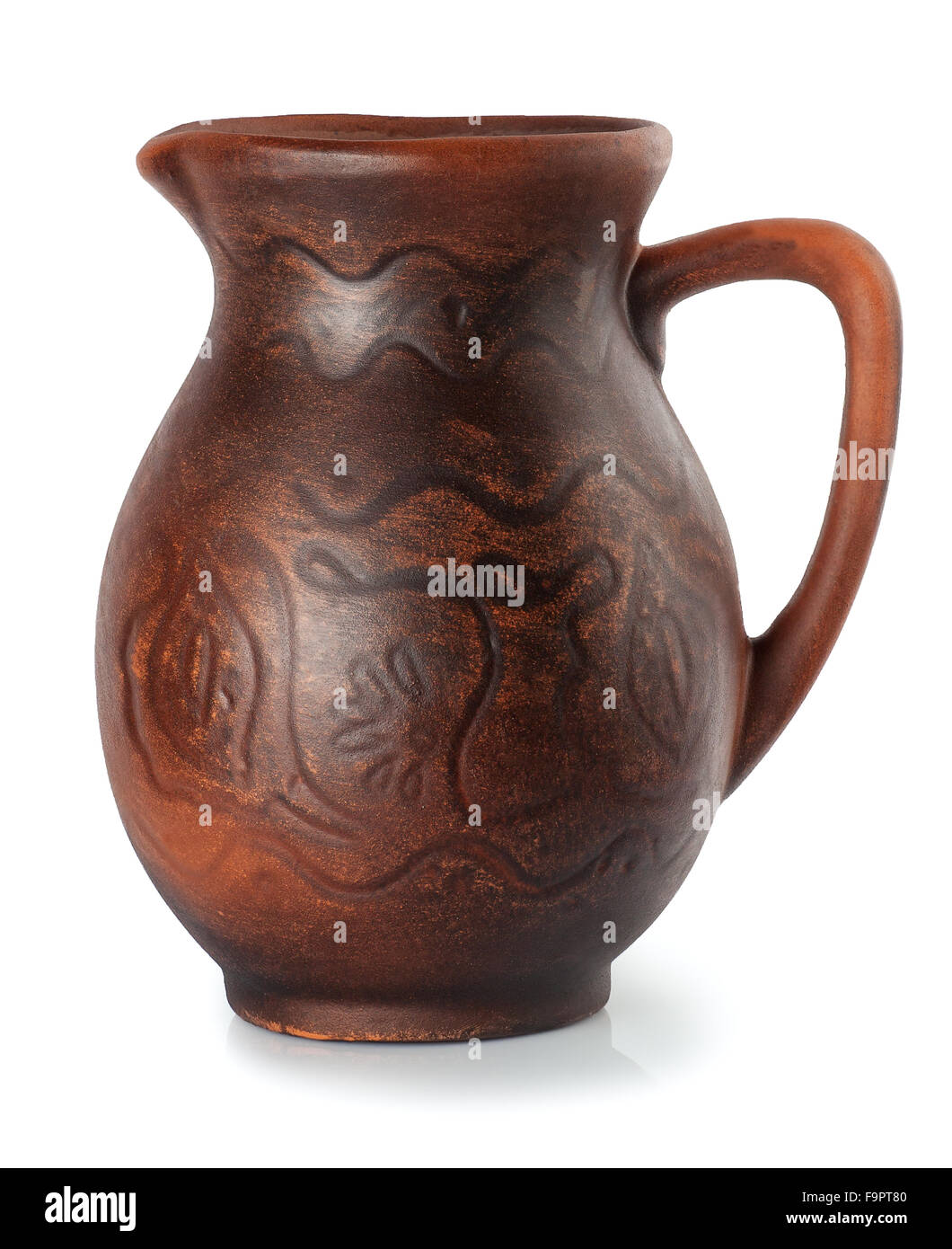 clay jug with ornament isolate on white Stock Photo